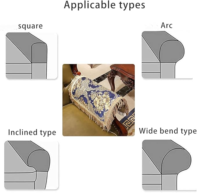 LUFEIJIASHI Luxury Couch Arm Covers, Washable Armrest Protectors for Leather Sofa, Anti Slip Recliner Chair Covers Set of 2 (FRSG-Blue)