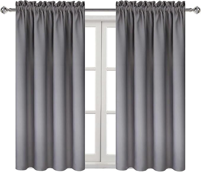 DWCN Blackout Curtains Thermal Insulated Energy Saving Bedroom and Kitchen Curtains Window Treatments, W 38 x L 45 Inch, Set of 2 Grey Rod Pocket Drapes