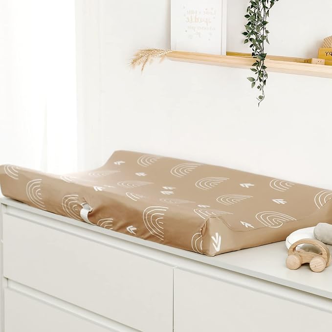 GRSSDER Stretch Ultra Soft Jersey Knit Changing Pad Covers Set 2 Pack, Change Table Pad Covers Fit 32"/34" x 16" Pads Safe and Snug, Jungle Bear/Rainbow for Baby