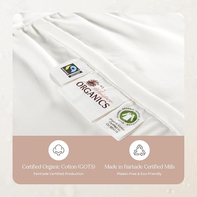 100% Cotton Organic Mattress Pad - Breathable & Cooling Mattress Protector Cal King - Premium 300GSM Quilted and Noiseless Machine Washable Organic Mattress Protector (White, Cal King)