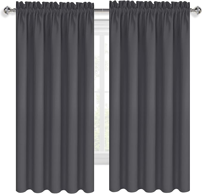 DWCN Bedroom Blackout Curtains 70 x 63 Inches Length 2 Panels Set, Solid Thermal Insulated Energy Saving Rod Pocket Window Treatment Curtains Blackout Drapes (W70 x L63 Inch, Dark Grey)