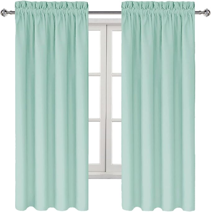 DWCN Blackout Curtains for Living Room Thermal Insulated, Energy Saving & Noise Reducing Bedroom Curtains, Mint Green, W 42x L 63 Inch, Set of 2 Rod Pocket Curtain Panels