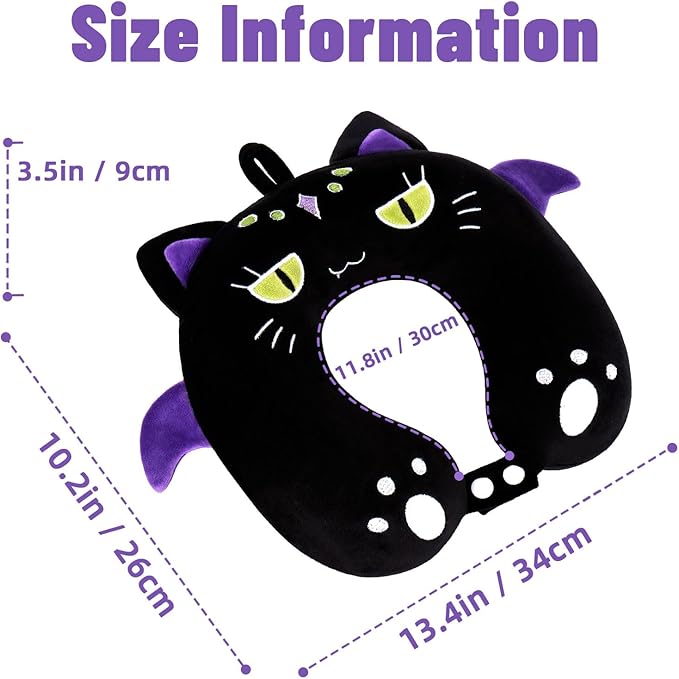 Niuniu Daddy Black Cat Kids Neck Travel Pillow for Kids, Compact Portable Travel Neck Pillow Supportive for Airplane Car Recline Sleeping for 3-8 Years Cute Boys Girls Toddlers Holiday Long Trip