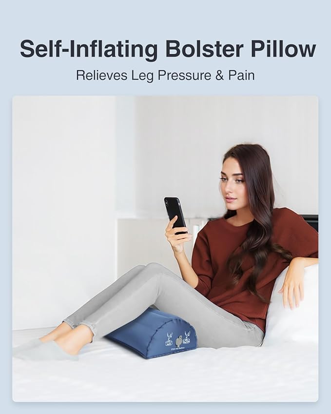 Luxtude Inflatable Bolster Pillow for Legs, Half Moon Pillow Under Knee Pillow for Back Sleeping, Leg Pillows for Side Sleeping, Leg Elevation Pillows for Knee Support, Lumbar, Ankle or Foot