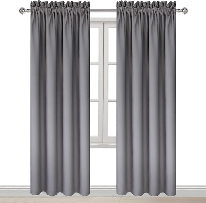 DWCN Blackout Curtains for Bedroom – Thermal Insulated Room Darkening Drapes for Living Room, Grey, W 42 x L 84 Inch, Set of 2 Rod Pocket Curtain Panels