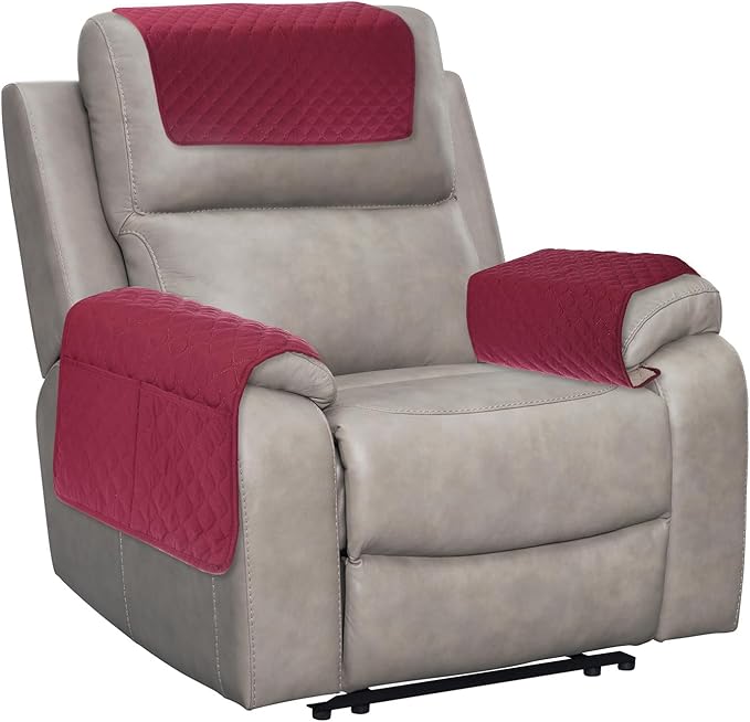 uxcell 3 PCS Armrest Covers, Couch Arm Cover Furniture Protect Slide Recliner Chair Armchair Covers with Side Storage Pocket for Sofa Recliner, Red