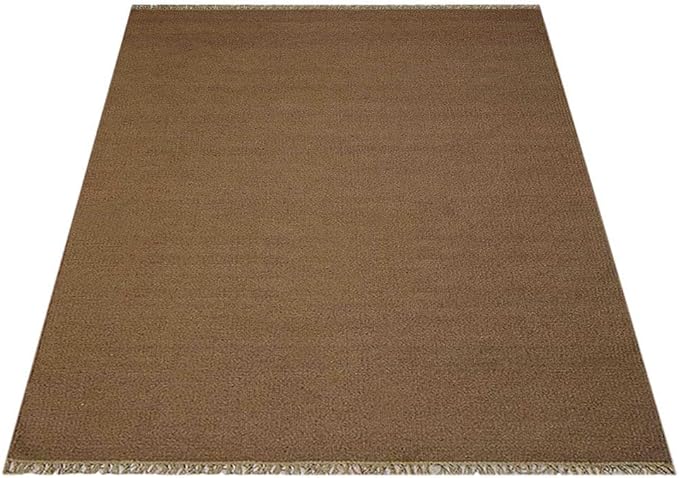 Rugsotic Carpets Hand Woven Flat Weave Kilim Wool 7'x9' Area Rug Solid Cream D00111