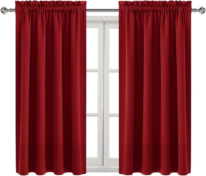 DWCN Christmas Burgundy Room Darkening Blackout Curtains - Thermal Insulated Privacy Energy Saving Window Curtain Drapes 42 x 45 inch Length, Set of 2 Bedroom Living Room Curtains