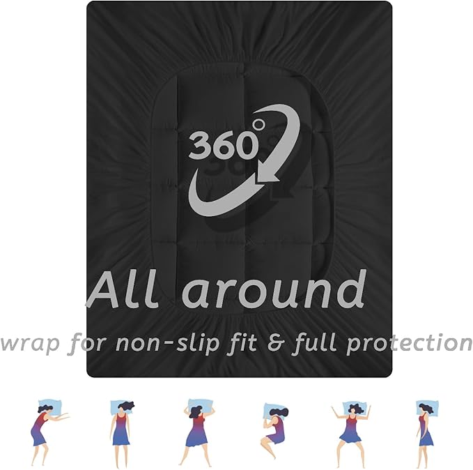 King Size Mattress Topper for Back Pain, Cooling Extra Thick Mattress Pad Cover with 8-21 inch Deep Pocket, Plush Pillow Top Mattress Topper Overfilled with Down Alternative, King Size, Black