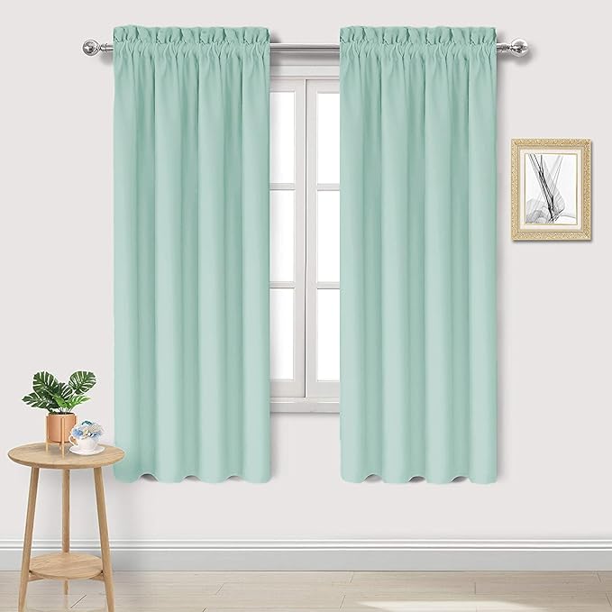 DWCN Blackout Curtains for Living Room Thermal Insulated, Energy Saving & Noise Reducing Bedroom Curtains, Mint Green, W 42x L 63 Inch, Set of 2 Rod Pocket Curtain Panels