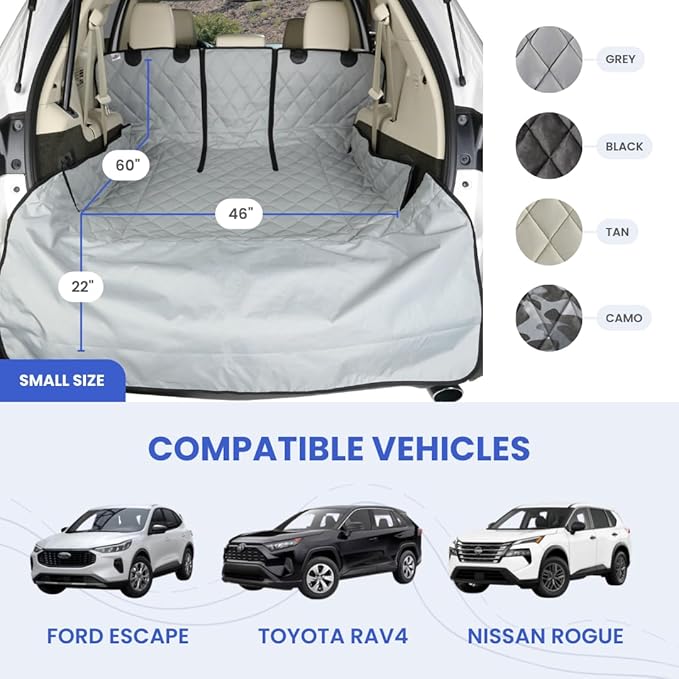 4Knines Split Cargo Liner for SUV – For Dogs & Pets, Heavy-Duty, Waterproof Trunk Mat & Cargo Cover – Fits 60/40 Split Bench & Armrest Pass-Through – Machine Washable, Non-Slip, Durable (Small, Beige)