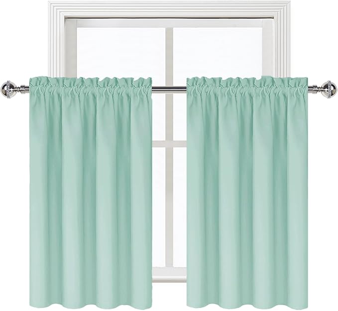 DWCN Blackout Curtains for Living Room Thermal Insulated, Energy Saving & Noise Reducing Bedroom Curtains, Mint Green, W 42x L 36 Inch, Set of 2 Rod Pocket Curtain Panels
