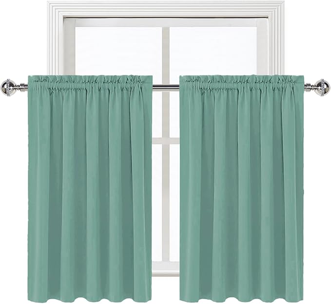 DWCN Blackout Curtains for Living Room Thermal Insulated, Energy Saving & Noise Reducing Bedroom Curtains, Sage Green, W 60x L 36 Inch, Set of 2 Rod Pocket Curtain Panels