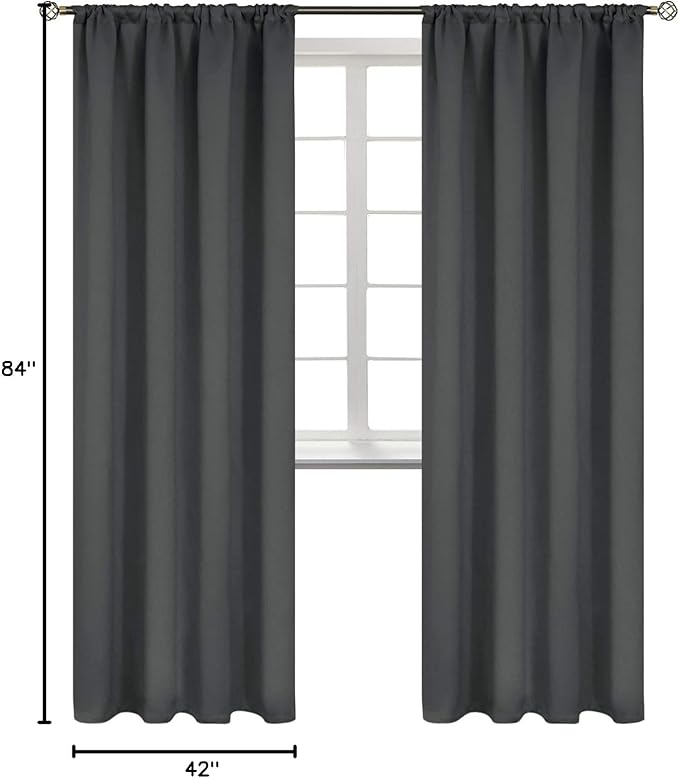 BGment Blackout Curtains for Bedroom 84 Inches Long 2 Panels Set - Rod Pocket Thermal Insulated Room Darkening Curtain Drapes for Living Room, 42 x 84 Inch, Dark Grey