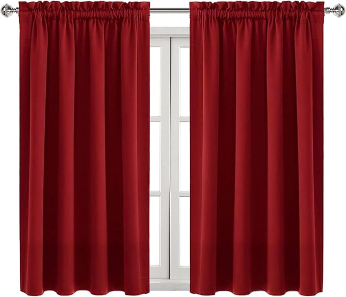 DWCN Christmas Burgundy Room Darkening Blackout Curtains - Thermal Insulated Privacy Energy Saving Window Curtain Drapes 52 x 45 inch Length, Set of 2 Bedroom Living Room Curtains