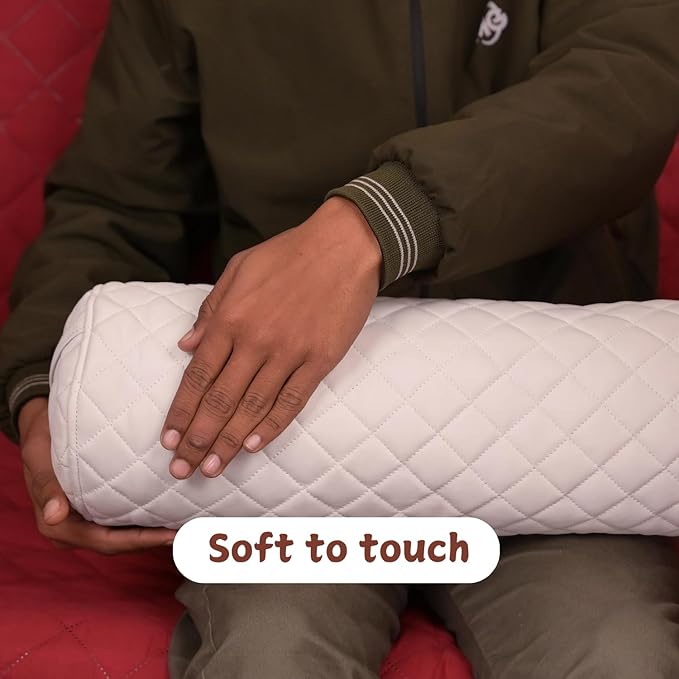 Neck Roll Pillow Cushion Cover, 20x5 Inch Full Moon Round Bolster Pillow Case, Cylinder Soft Lambskin Leather Pillowcase for Head, Spine & Neck Support During Sleep - Quilted White Pack of 1