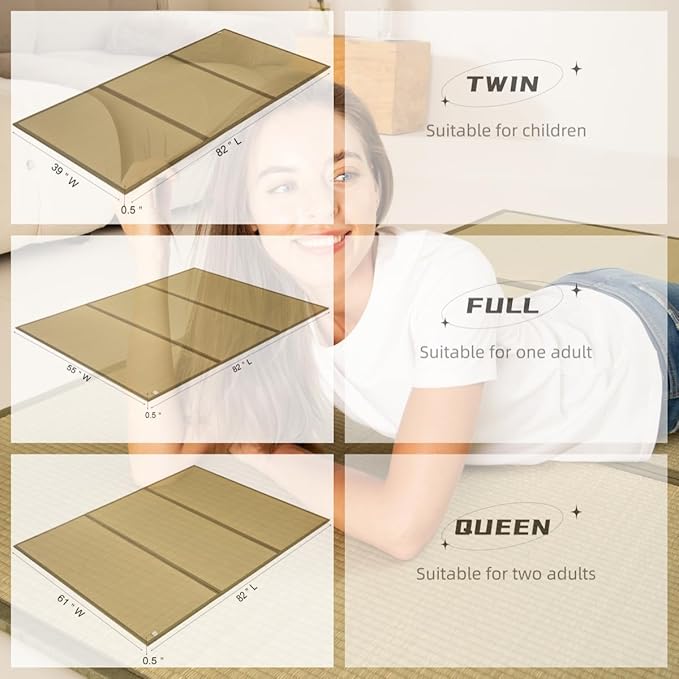 MustMat Tatami Mat Rush Grass Tatami Mattress Japanese Traditional Foldable (Full_xl-55"x82")