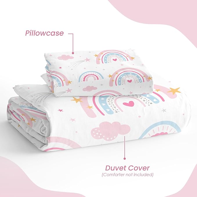 SANDJEST Rainbow Duvet Cover Sets Twin Size for Kids Girls, Include 1 Polyester Comforter Cover 68x86 Inches and 1 Pillowcase 20x26 Inches, Comforter Not Included, Gift for Christmas Birthday