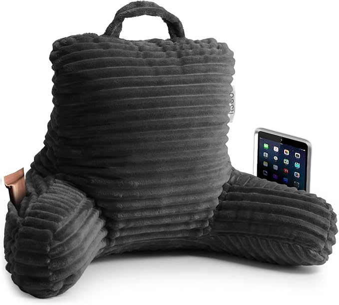 Nestl Reading Pillow for Kids & Teens with Shredded Memory Foam, Luxe Cut Plush Backrest Pillows for Reading and Gaming, for use on Couch, Bed, Floor, Adjustable Support with Washable Cover Dark Grey