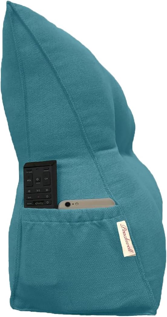 Triangular Reading Bed Rest Pillow Large Bolster Cushion Headboard Backrest Wedge Pillow with Removable Cover and Two Large Side Pockets (Teal Blue, King: 78 x 8 x 20 inches)