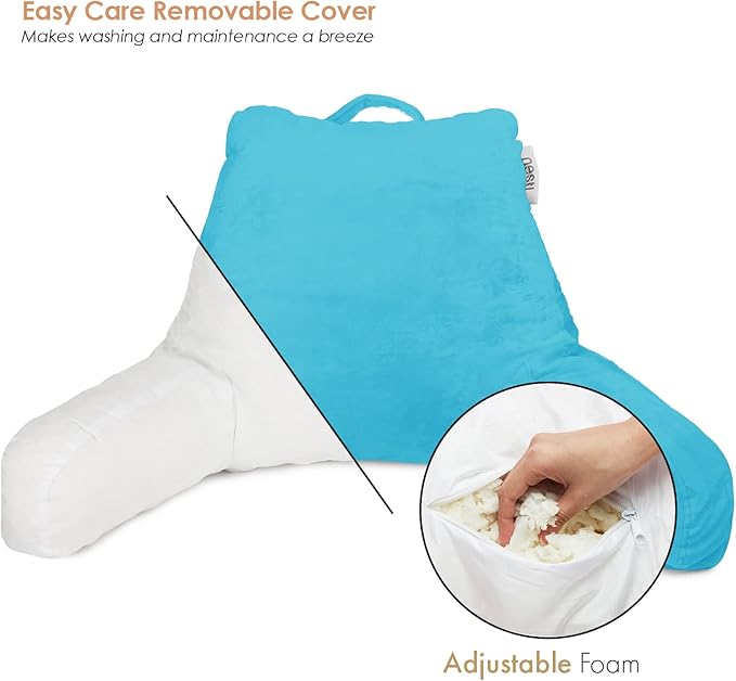 Nestl Reading Pillow for Kids & Teens with Shredded Memory Foam, Backrest Pillows for Reading, Watching, and Gaming, Use on the Couch, Bed, or Floor, Adjustable Support with Washable Cover Bright Blue