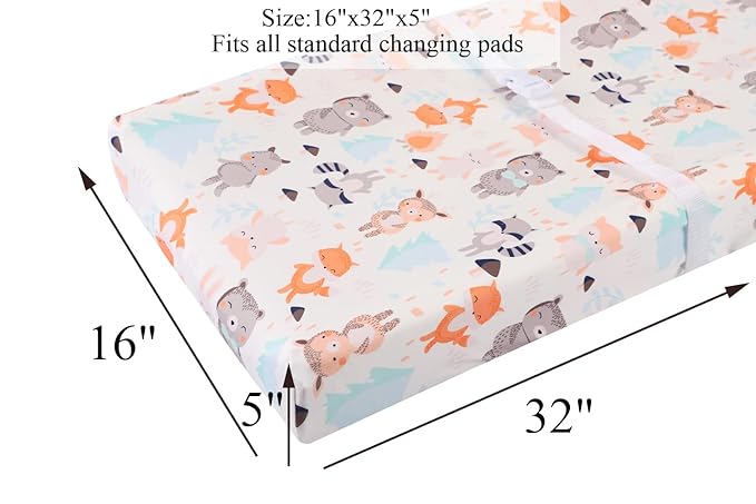 Changing Pad Cover Set 3 Pack Jersey Knit Ultra Soft for Baby Boys Girls Elephant Tiger/Fox/Grey