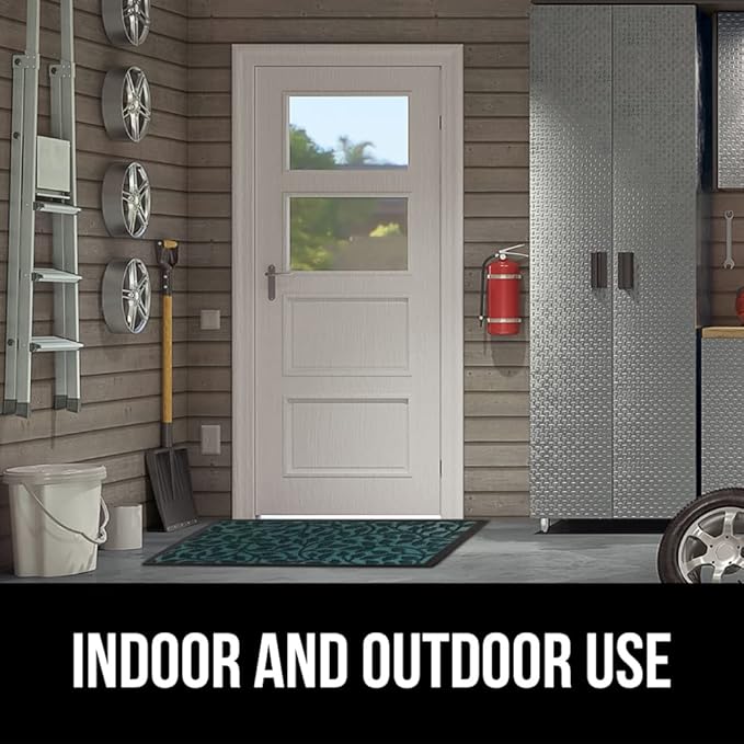 GORILLA GRIP 100% Waterproof All-Season WeatherMax Doormat 35x23, US Designed Natural Rubber, Stain and Fade Resistant, Low Profile Indoor Outdoor Door Mats, Easy Clean Patio Mat, Moss Vine Leaves