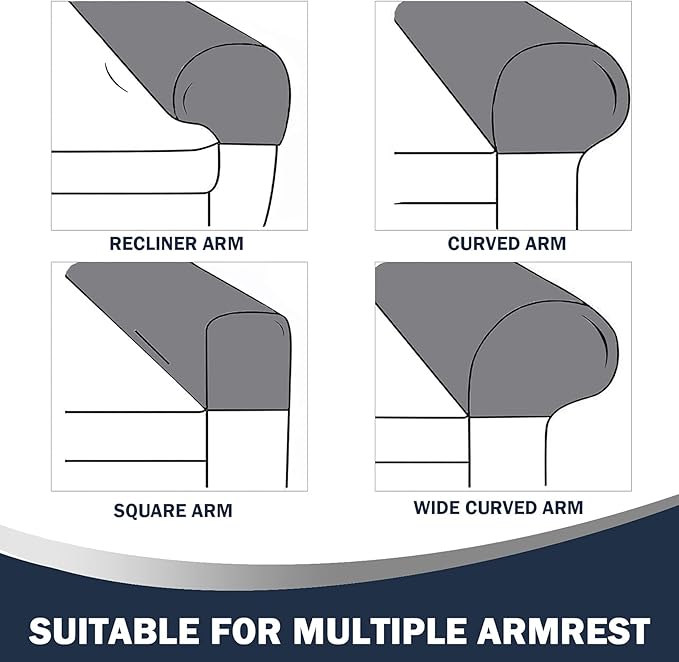 Stretch Sofa Arm Covers Spandex Jacquard Anti-Slip Couch Armrest Protector for Sofa Couch Chair Recliner, Set of 2, Black