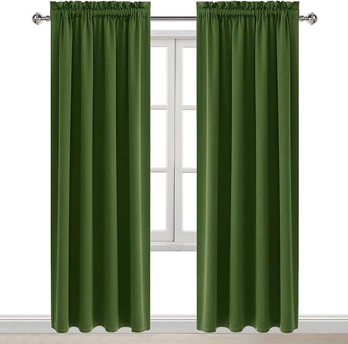 DWCN Blackout Curtains Room Darkening Thermal Insulated Bedroom Curtains Window Curtain Panels, 38 x 84 inches Long, Set of 2 Olive Green Rod Pocket Drapes