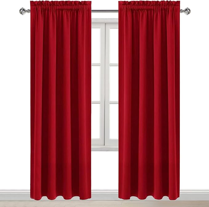 DWCN Christmas Blackout Curtains for Bedroom – Thermal Insulated Room Darkening Drapes for Living Room, Red, W 42 x L 84 Inch, Set of 2 Rod Pocket Curtain Panels