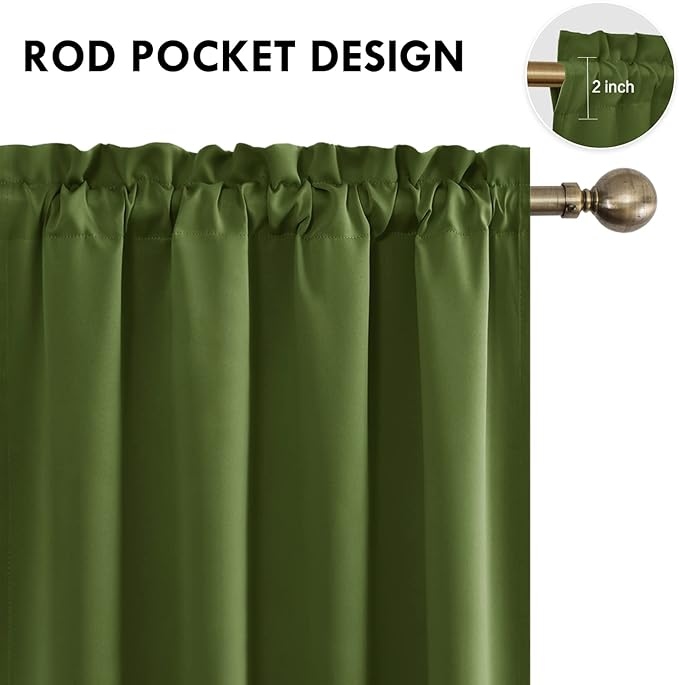 DWCN Olive Green Room Darkening Blackout Curtains - Thermal Insulated Privacy Energy Saving Window Curtain Drapes 52 x 54 inch Length, Set of 2 Bedroom Living Room Curtains