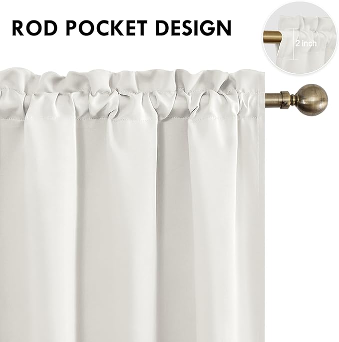 DWCN Blackout Curtains Thermal Insulated, Energy Saving & Noise Reducing Bedroom and Living Room Curtains, Ivory, W 38x L 45 Inch, Set of 2 Rod Pocket Curtain Panels