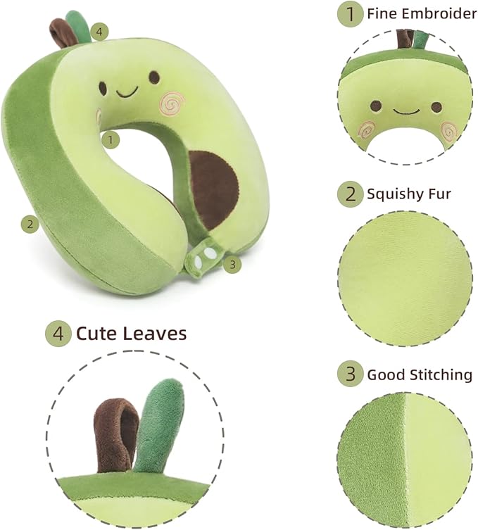 Niuniu Daddy Avocado Kids Travel Neck Pillow for 3-8 Years Old, Soft Memory Foam Cervical Neck Support Pillow for Sleeping Airplane Road Car Essentials for Long Trip Travel Toddlers Boys Girls