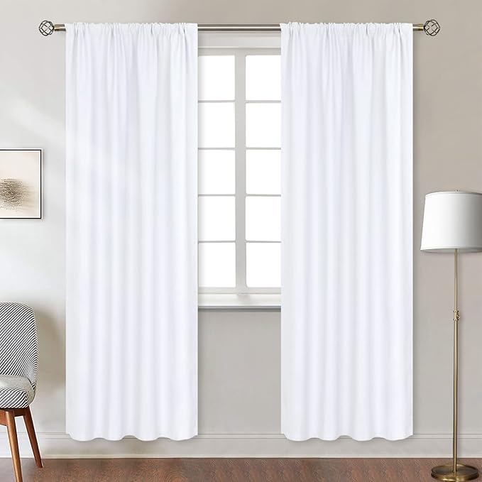 BGment White Curtains 84 Inches Length for Living Room - Rod Pocket Thermal Insulated Window Treatment Curtains for Dining Room Bedroom, 2 Panels, Pure White, 42 x 84 Inch
