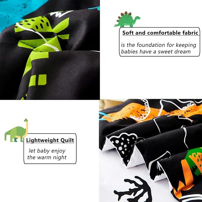 PERFEMET 4-Piece Boys Toddler Bedding Sets Cartoon Dinosaur Comforter Set for Girls Kids Soft Reversible Colorful Animal Bed Set for Toddler(Dinosaur, Toddler)