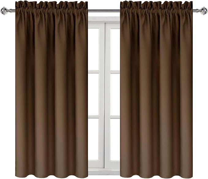 DWCN Blackout Curtains Thermal Insulated Energy Saving Bedroom and Kitchen Curtains Window Treatments, W 38 x L 45 Inch, Set of 2 Brown Rod Pocket Drapes