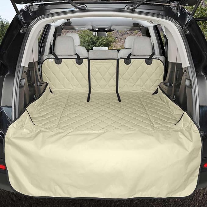 4Knines Split Cargo Liner for SUV – for Dogs & Pets, Heavy-Duty, Waterproof Trunk Mat & Cargo Cover – Fits 60/40 Split Bench & Armrest Pass-Through – Machine Washable, Non-Slip (Extra Large, Beige)
