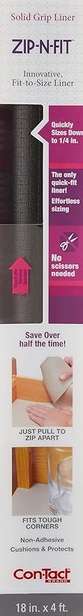 Con-Tact Brand Zip-N-Fit Adhesive Perforated, Scissors Needed, 18-Inches by 4-Feet, Black Solid Grip Drawer and Shelf Non-Slip Liner, x 4', 6 Sq Ft