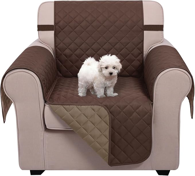 U-NICE HOME Recliner Chair Covers Reversible Chair Cover Pet Covers for Dogs with Elastic Straps Water Resistant Diamond Quilted (23''Recliner Small, Chocolate/Taupe)