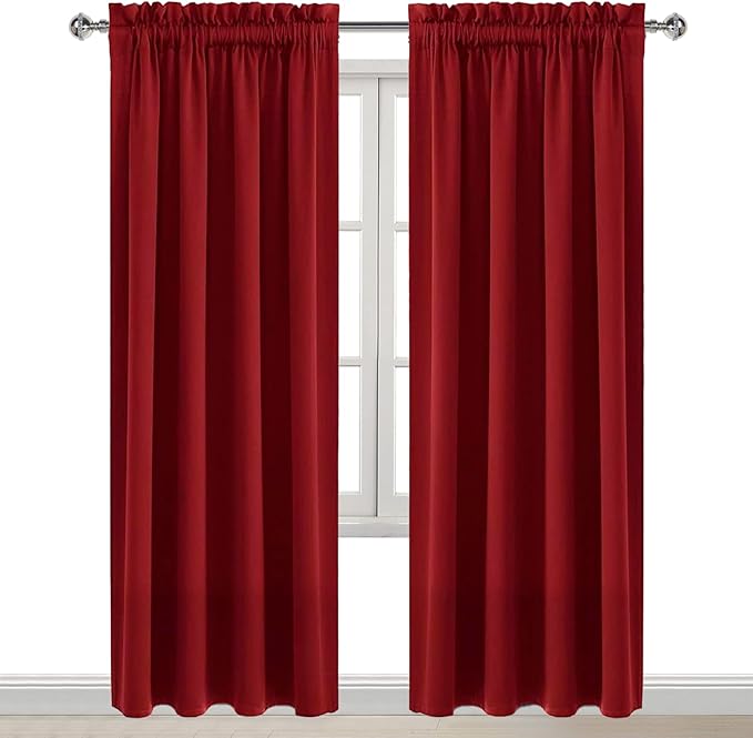 DWCN Christmas Blackout Curtains Room Darkening Thermal Insulated Bedroom Curtains Window Curtain Panels, 52 x 84 inches Long, Set of 2 Burgundy Rod Pocket Drapes