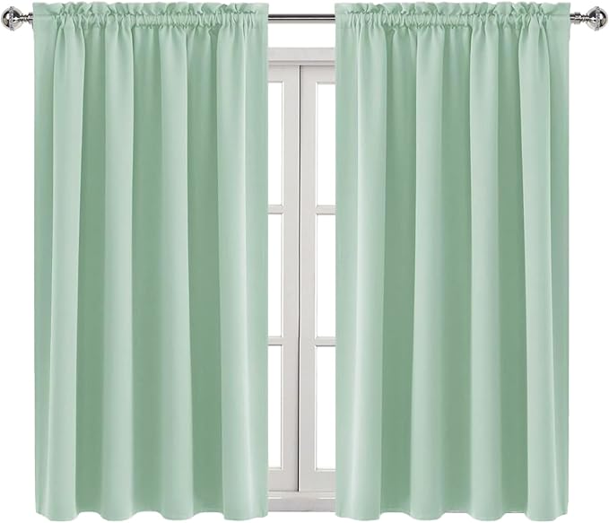 DWCN Blackout Curtains Room Darkening Thermal Insulated Bedroom Curtains Window Curtain Panels, 52 x 54 inches Long, Set of 2 Light Green Rod Pocket Drapes