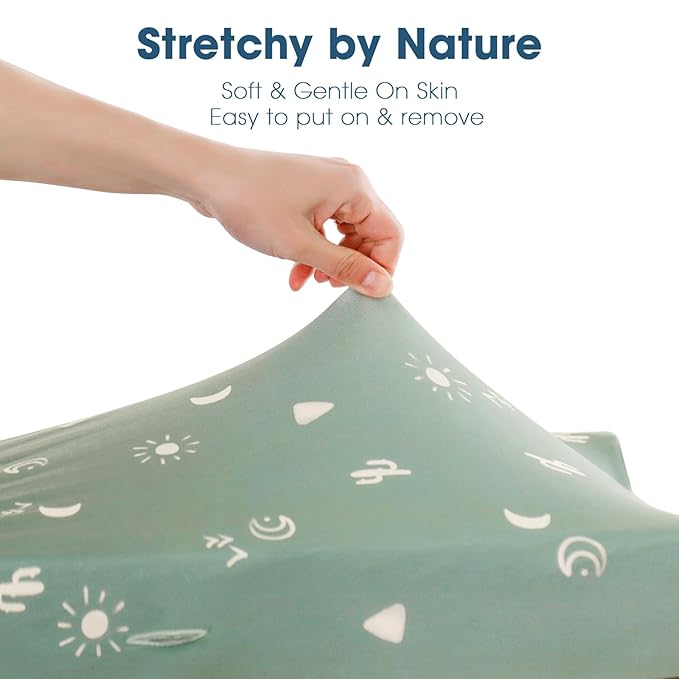GRSSDER Stretch Ultra Soft Jersey Knit Changing Pad Cover Set 2 Pack, Change Table Pad Covers Fit 32"/34" x 16" Pads Safe and Snug, Sunny Holiday Pattern
