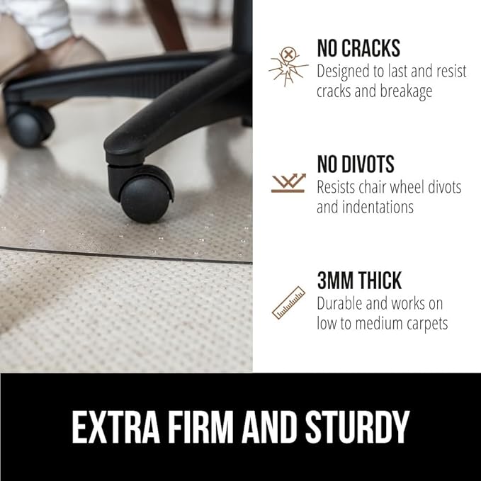 GORILLA GRIP Slip Resistant Office Chair Mat for Carpet Floors, Smooth Glide Under Desk Carpeted Floor Protector, Heavy Duty Plastic Computer Mats for Rolling Work and Gaming Chairs 29x47 Lip, Clear