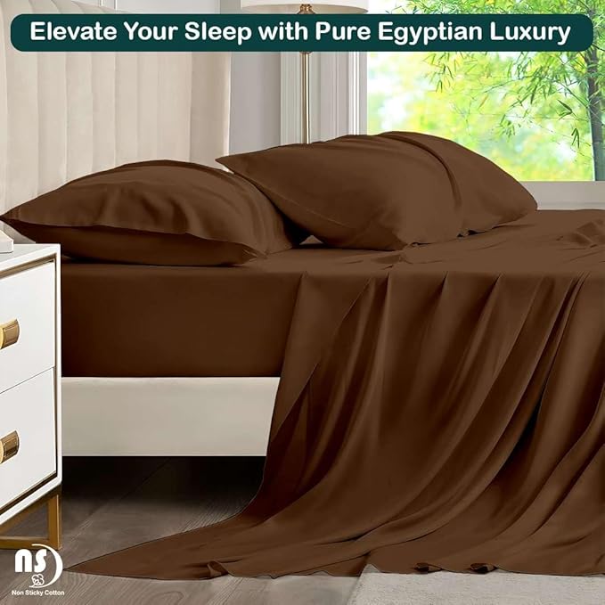 NON Sticky cotton Twin Size Sleeper Sofa Sheets, 4 Piece Egyptian Cotton Bed Sheet Set for Sofa Bed, 8" Deep Pocket for Pull Out Couch Mattress, 39" x 75", Chocolate Solid, Soft & Breathable
