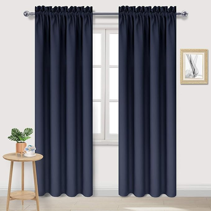DWCN Blackout Curtains Room Darkening Thermal Insulated Bedroom Curtains Window Curtain Panels, 42 x 84 inches Long, Set of 2 Navy Rod Pocket Drapes