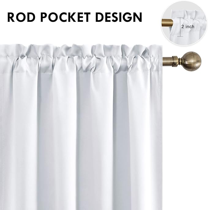 DWCN Blackout Curtains Room Darkening Thermal Insulated Bedroom Curtains Window Curtain Panels, 52 x 84 inches Long, Set of 2 White Rod Pocket Drapes