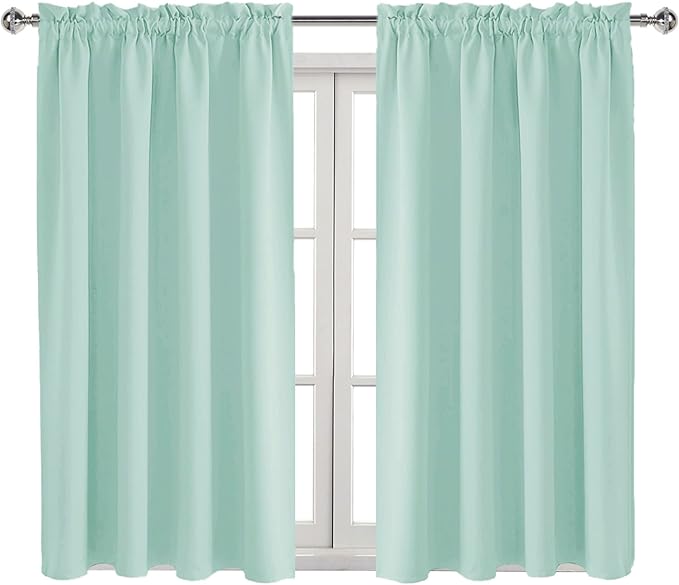 DWCN Blackout Curtains for Living Room Thermal Insulated, Energy Saving & Noise Reducing Bedroom Curtains, Mint Green, W 52x L 45 Inch, Set of 2 Rod Pocket Curtain Panels