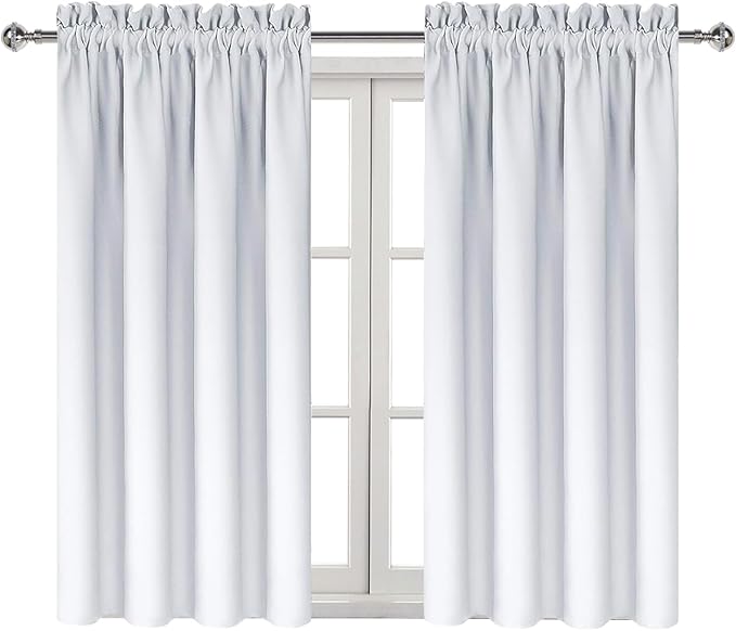 DWCN Greyish White Blackout Curtains for Bedroom – Rod Pocket Thermal Insulated Energy Saving Drapes for Living Room and Bedroom, W 38 x L 54 Inch, 2 Panels