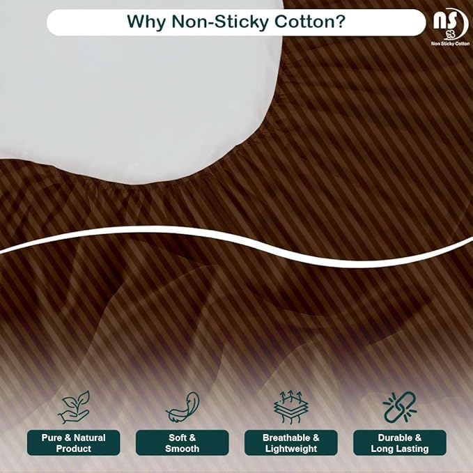 NON Sticky cotton Queen Size Sleeper Sofa Sheets, 4 Piece Egyptian Cotton Bed Sheet Set for Sofa Bed, 6" Deep Pocket Fitted Sheet for Pull Out Couch Mattress, 60" x 75", Chocolate Stripe