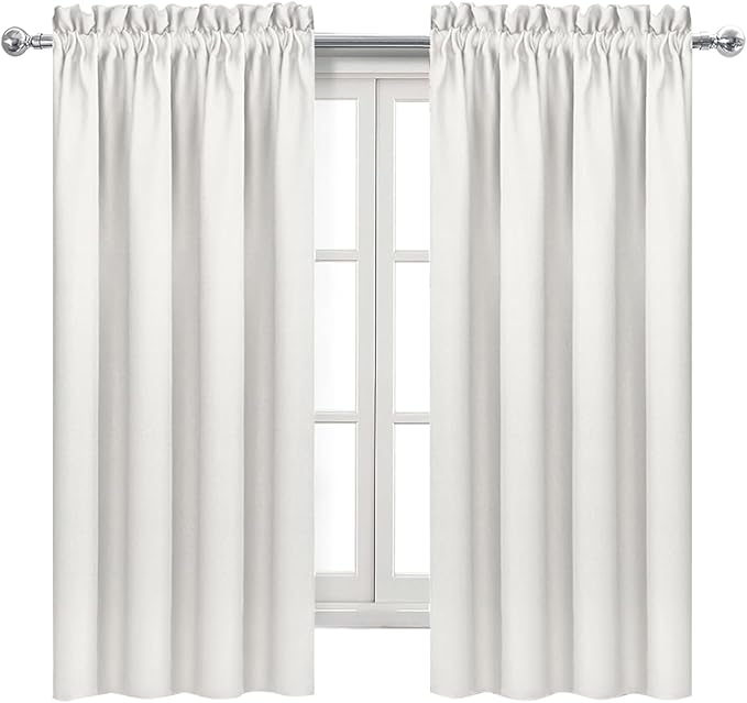 DWCN Blackout Curtains Thermal Insulated, Energy Saving & Noise Reducing Bedroom and Living Room Curtains, Ivory, W 52x L 63 Inch, Set of 2 Rod Pocket Curtain Panels